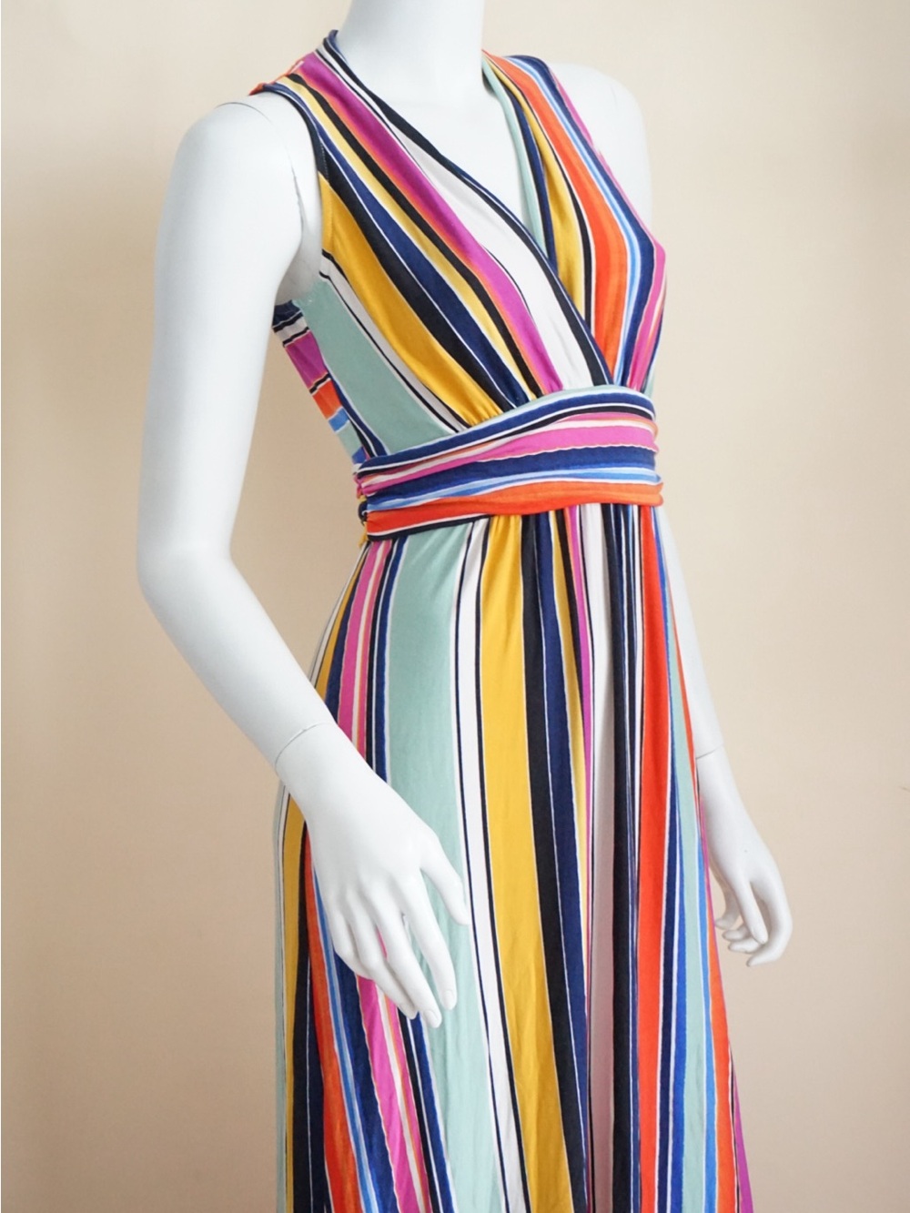 Tart Multi Colored Striped Maxi Sleeveless Knit Dress - Size Small
